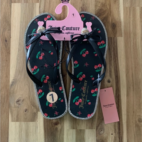 Juicy Couture black cherry flip flops flats sandals shoes NWT size 7 - Picture 8 of 8
